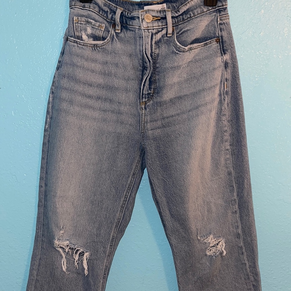 LOFT Distressed Straight Leg Denim Jeans